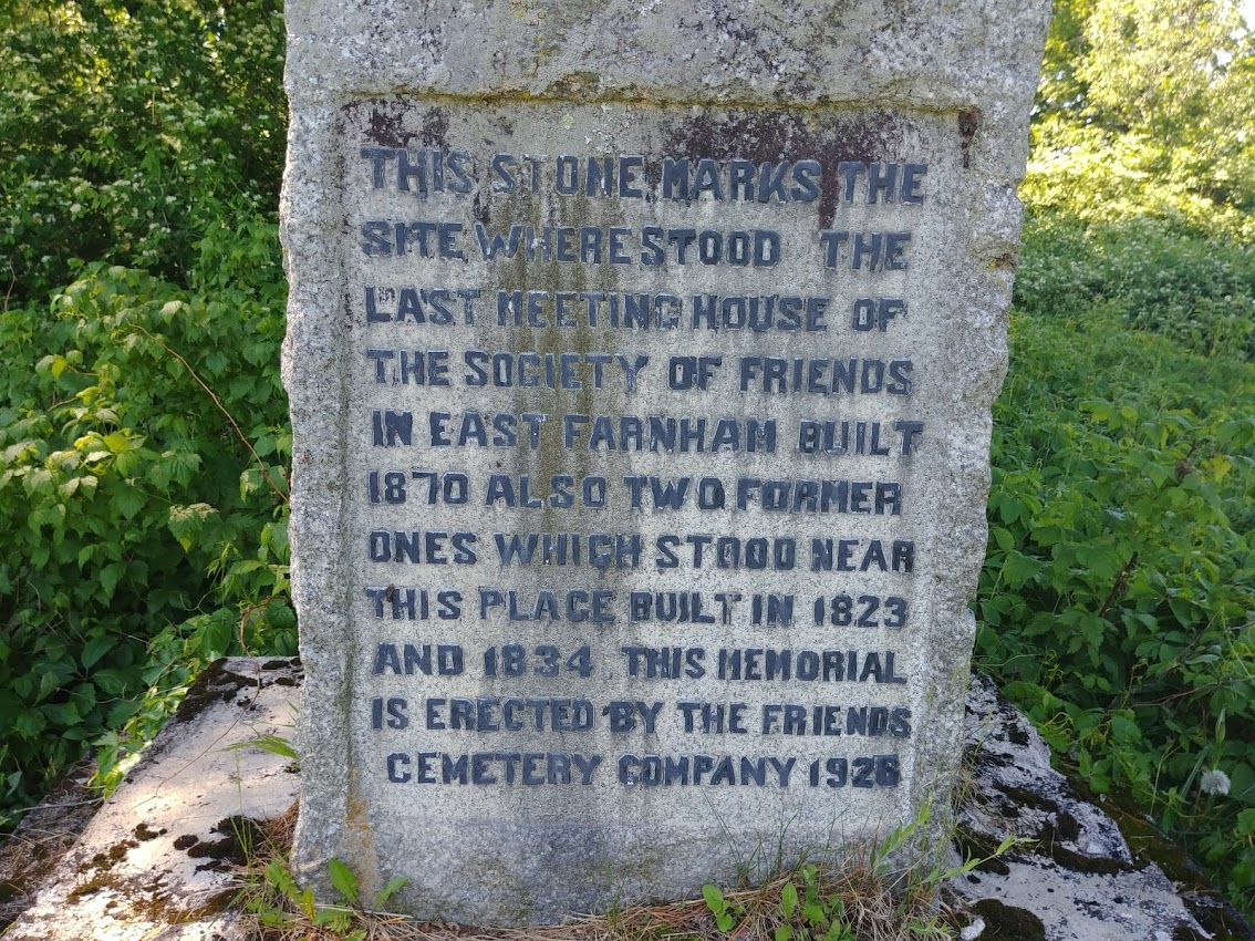 Commemorative Stone at the Entrance of the Quaker Cemetery in East-Farnham.
